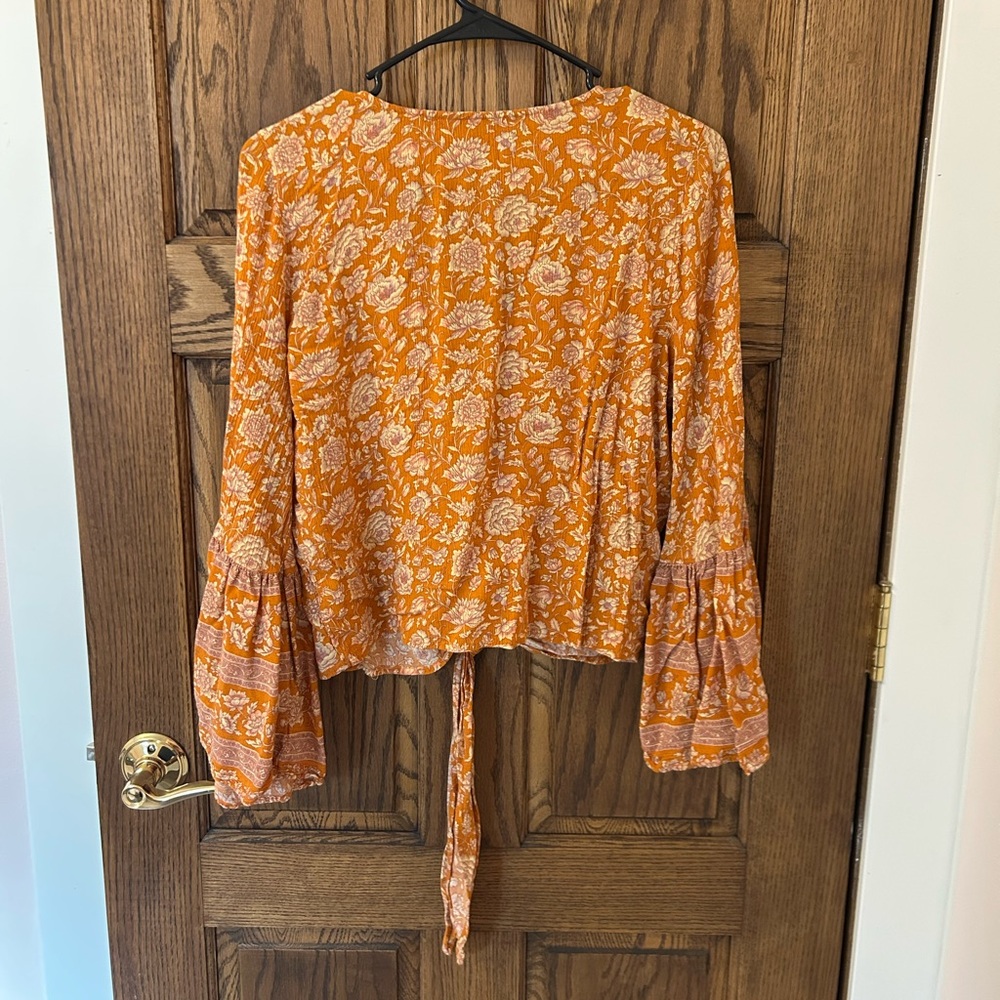 American Eagle Outfitters Orange Floral Boho Blouse Medium - Picture 8 of 9